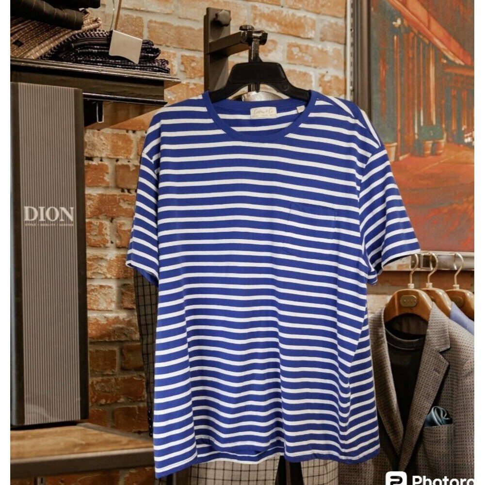Cotton & Co Men's Shirt Blue Stripe Design Pocket 100% Cotton Classic Size XXL